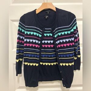 Talbots Sweater Set Multicolor Heart Pattern Cardigan and Tank Set XS